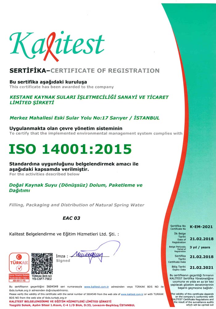 ISO 14001:2015 çevre belgesi