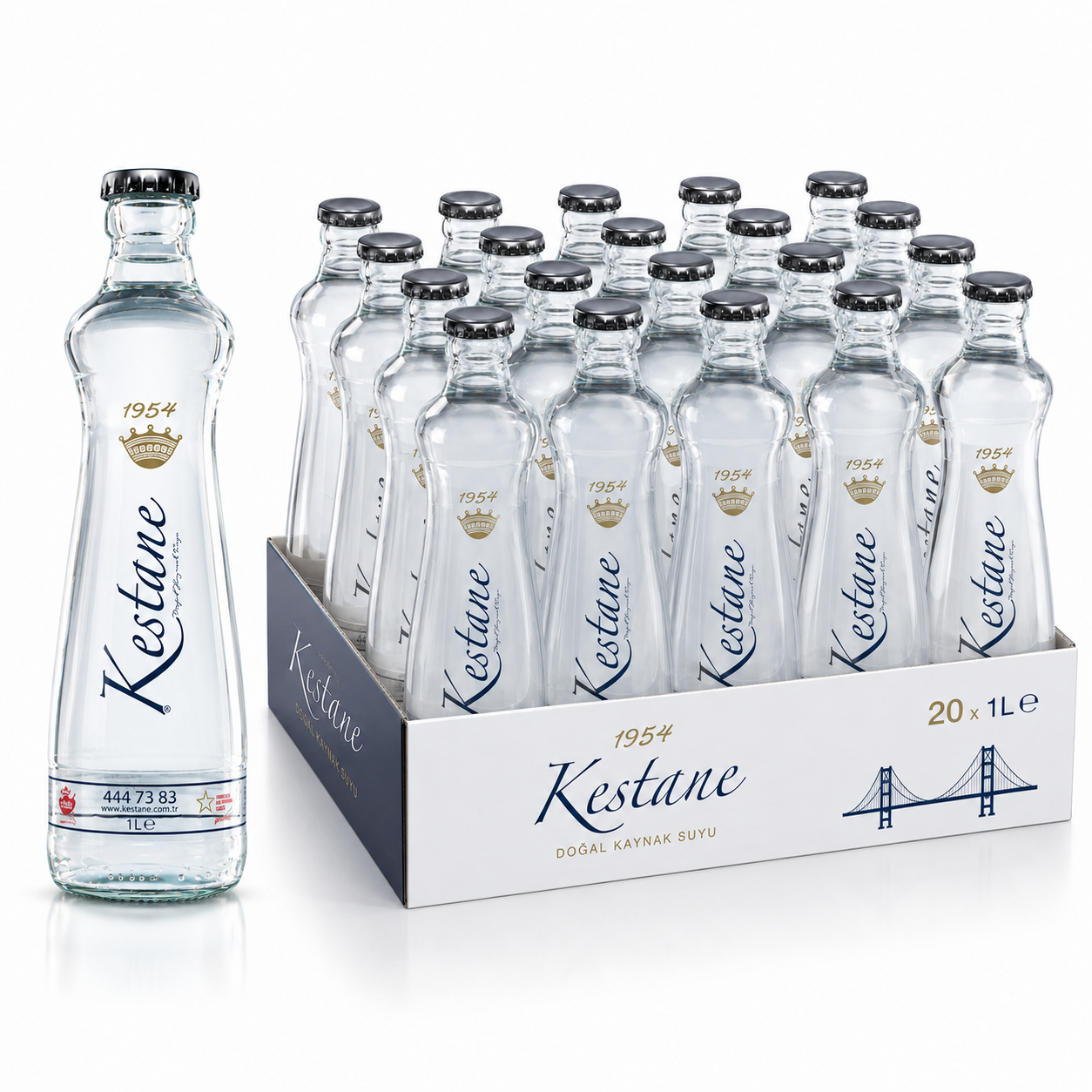 1 Litre Cam Şişe Su ikinci görsel